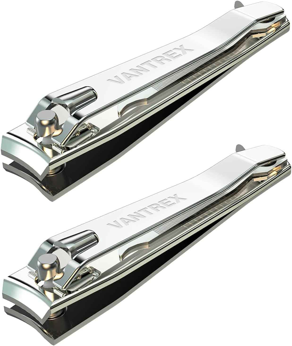 2PCS Stainless Steel Nail Clippers Set, Professional Fingernail and Toenail Clippers Wide Easy Press Lever Nail Trimmer with Swing Out Cleaner File for Men and Women