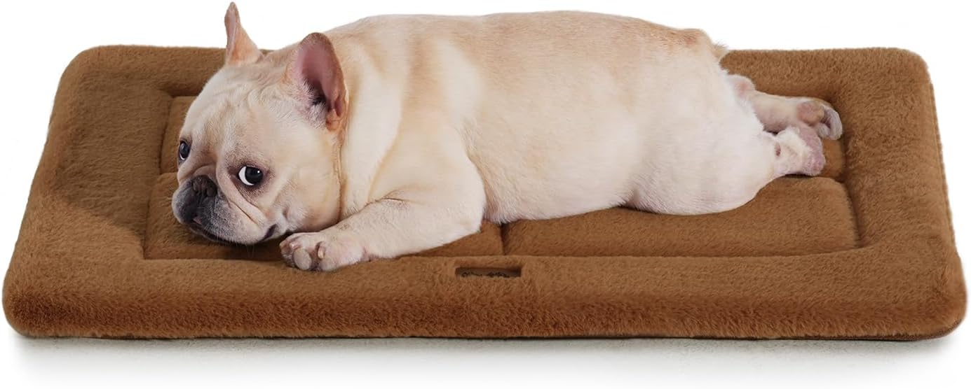 Made4Pets Dog Crate Pad Bed for Medium Dogs, Washable & Reversible, Anti-Slip Kennel Mat for Cozy Sleeping, Soft Fluffy Dog Bed for Indoor & Outdoor Use, 29"x21", Brown