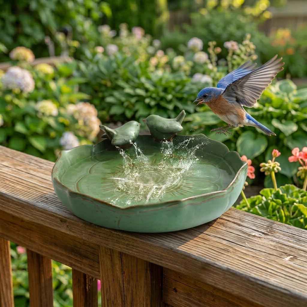 Ceramic Bird Bath for Outside on Ground, 9.45-Inch Birds Bath Bowl Only, Ground Bird Feeders and birdbath for Outdoors, Garden, Tabletop, Deck, Balcony and Lawn