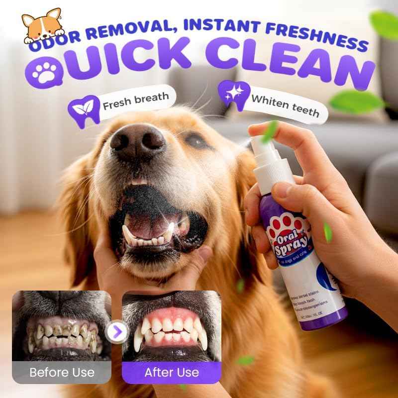 Teeth Cleaning Spray for Pets, 2026 Upgraded Oral Spray for Dogs and Cats, Dog Dental Spray Pet Breath Freshener Spray Oral Care Cleaner (1)