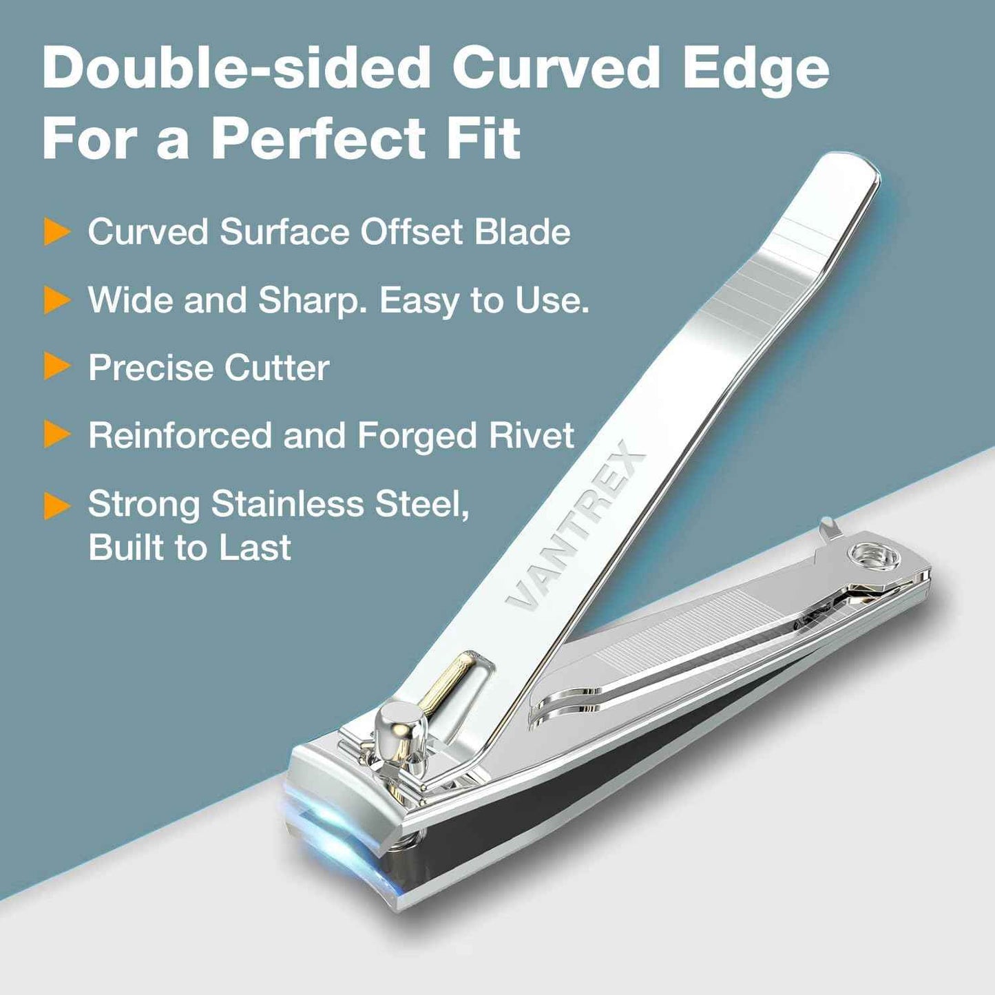 2PCS Stainless Steel Nail Clippers Set, Professional Fingernail and Toenail Clippers Wide Easy Press Lever Nail Trimmer with Swing Out Cleaner File for Men and Women