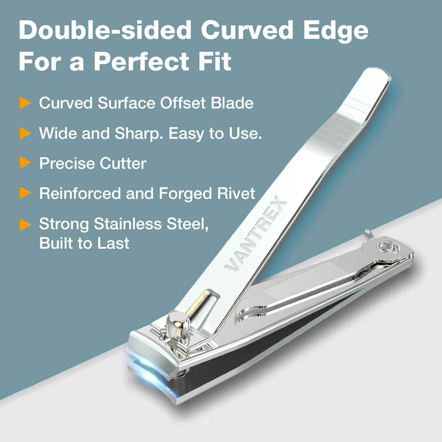 2PCS Stainless Steel Nail Clippers Set, Professional Fingernail and Toenail Clippers Wide Easy Press Lever Nail Trimmer with Swing Out Cleaner File for Men and Women