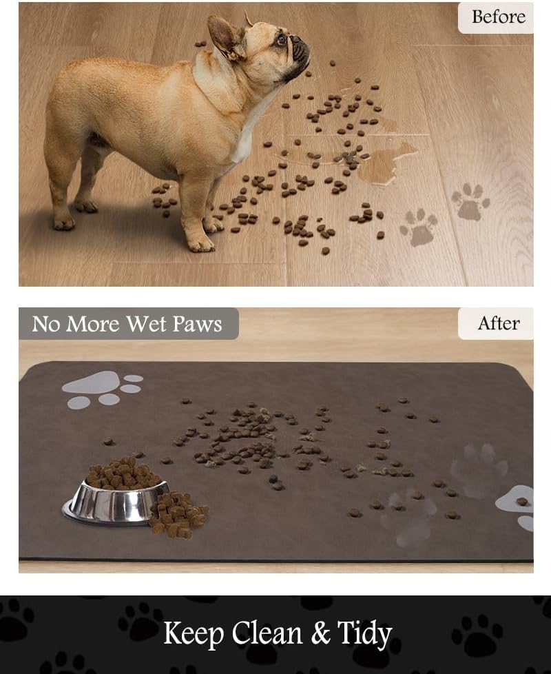 Pet Feeding Mat-Absorbent Dog Mat for Food and Water Bowl-No Stains Quick Dry Water Dispenser Mat-Dog Accessories Pet Supplies-Bowl for Messy Drinkers（Brown,17"x34"