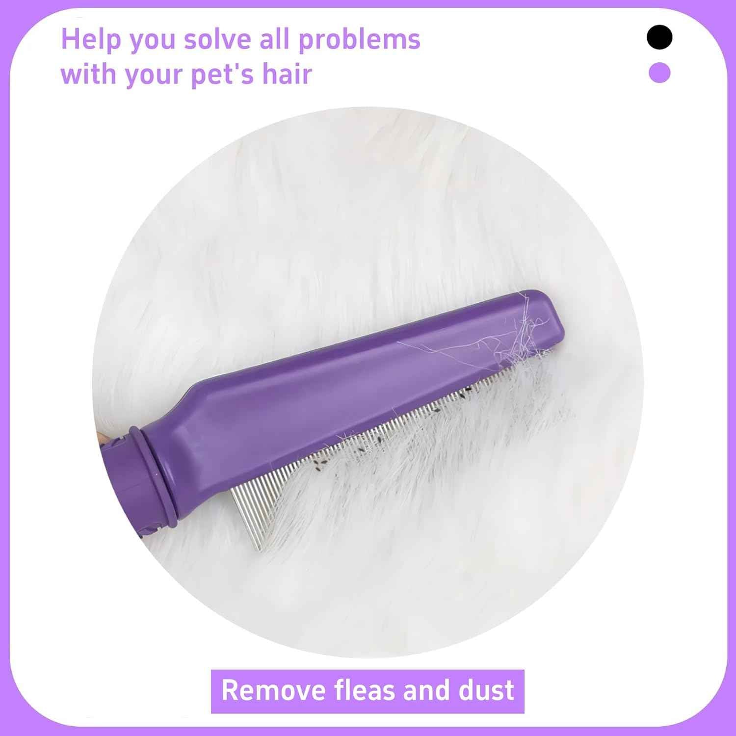 Pet Flea Comb for Dogs & Cats,Removes Tangles & Flea, Tear Stain Removal, Stainless Steel Metal Teeth, Non-slip & Anti-static Rubber Handle, Safe & Gentle Pet Grooming Comb