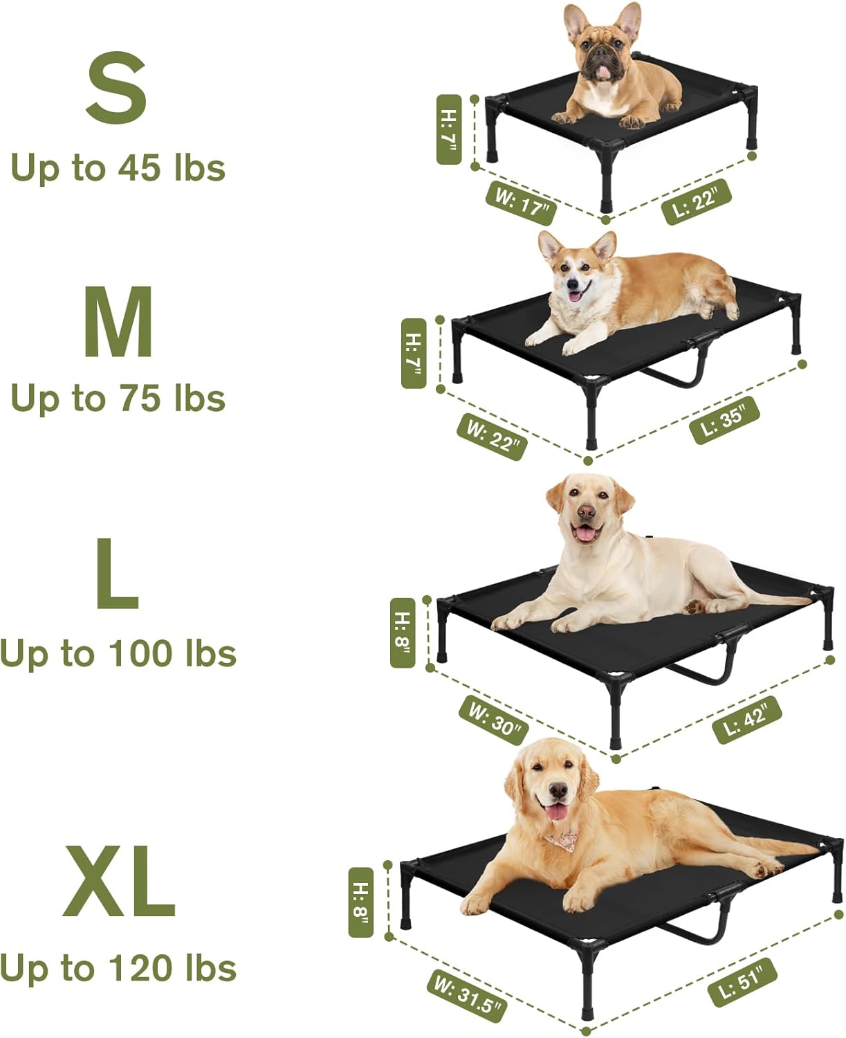 Small Elevated Dog Bed 22 Inch - Puppy Cooling Cot with Removable Washable Breathable Mesh, Raised Dog Cots Beds for Indoor and Outdoor, Black