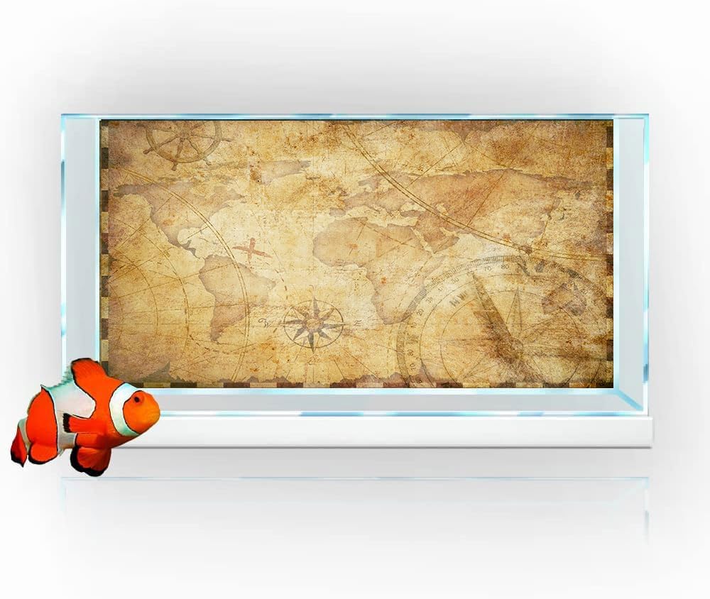 72X18IN Retro Old Travel World Map Terrarium Background, Art Parchment Pirate Treasure Map Reptile Habitat Background with 10EVA Double-Sided Tape