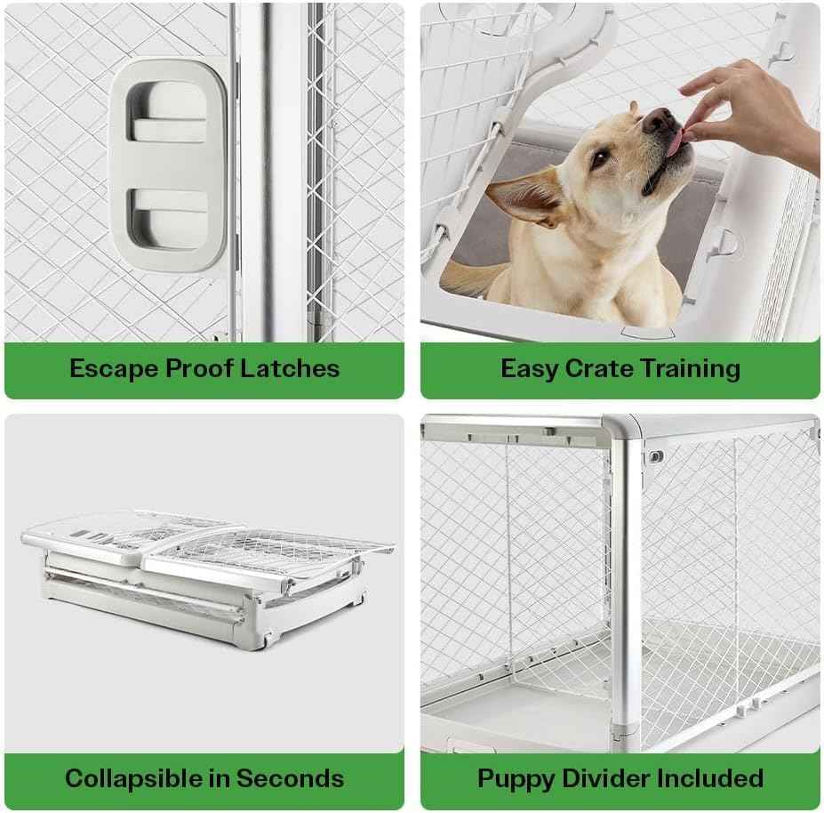 DIGGS Revol Collapsible Dog Crate with Wheels - Premium Portable Dog Crate - Safe, Stylish, and Convenient Indoor Kennel (Smoke, Medium)