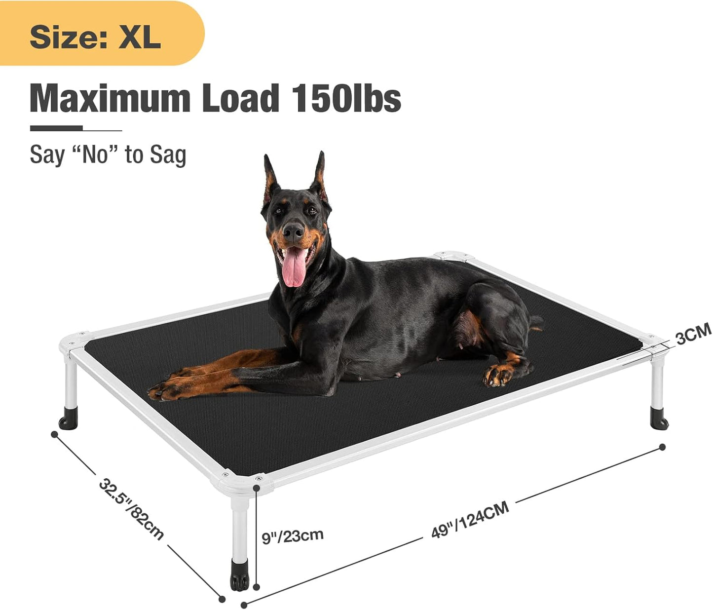 Veehoo Chew Proof Elevated Dog Bed - Cooling Raised Pet Cot - Silver Aluminum Frame and Durable Textilene Mesh Fabric, Unique Designed No-Slip Feet for Indoor or Outdoor Use, Black, X-Large, CWC2003