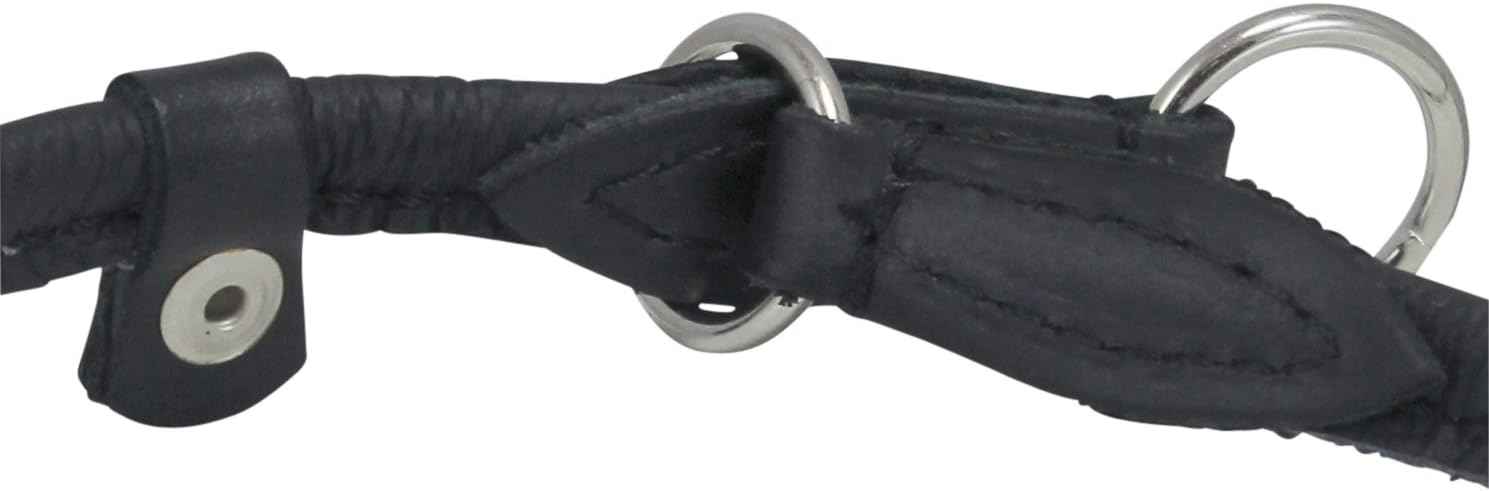 Round Genuine Rolled Leather Choke Dog Collar Black (20" Long)