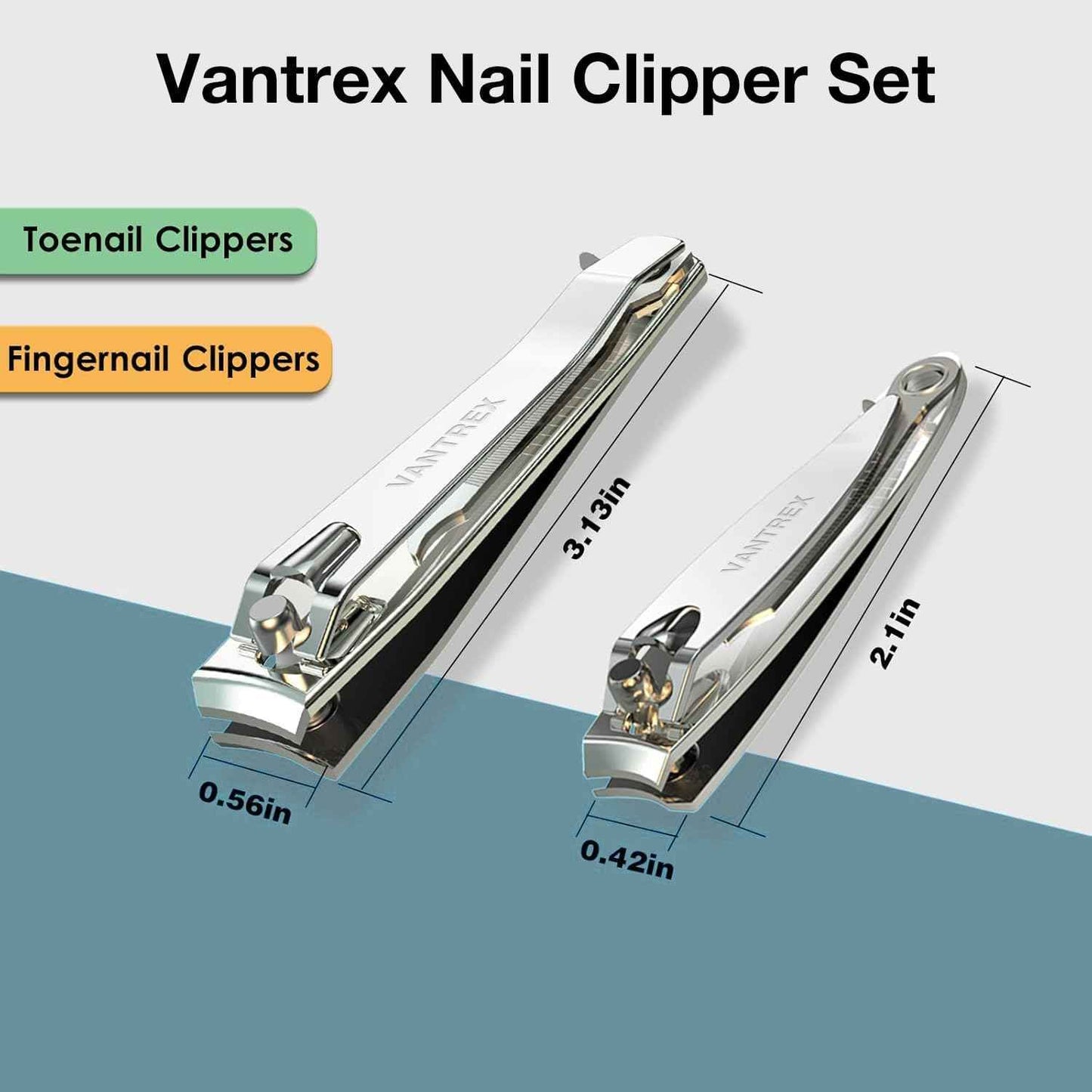 2PCS Stainless Steel Nail Clippers Set, Professional Fingernail and Toenail Clippers Wide Easy Press Lever Nail Trimmer with Swing Out Cleaner File for Men and Women