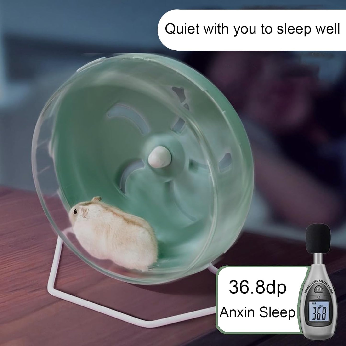 Jeeone Silent Hamster Wheel 7 inch, Hamster Exercise Wheel, Height-Adjustable Hamster Wheel Cage Accessories, Hamster Running Toys Small Animals Exercise Wheels (Green)