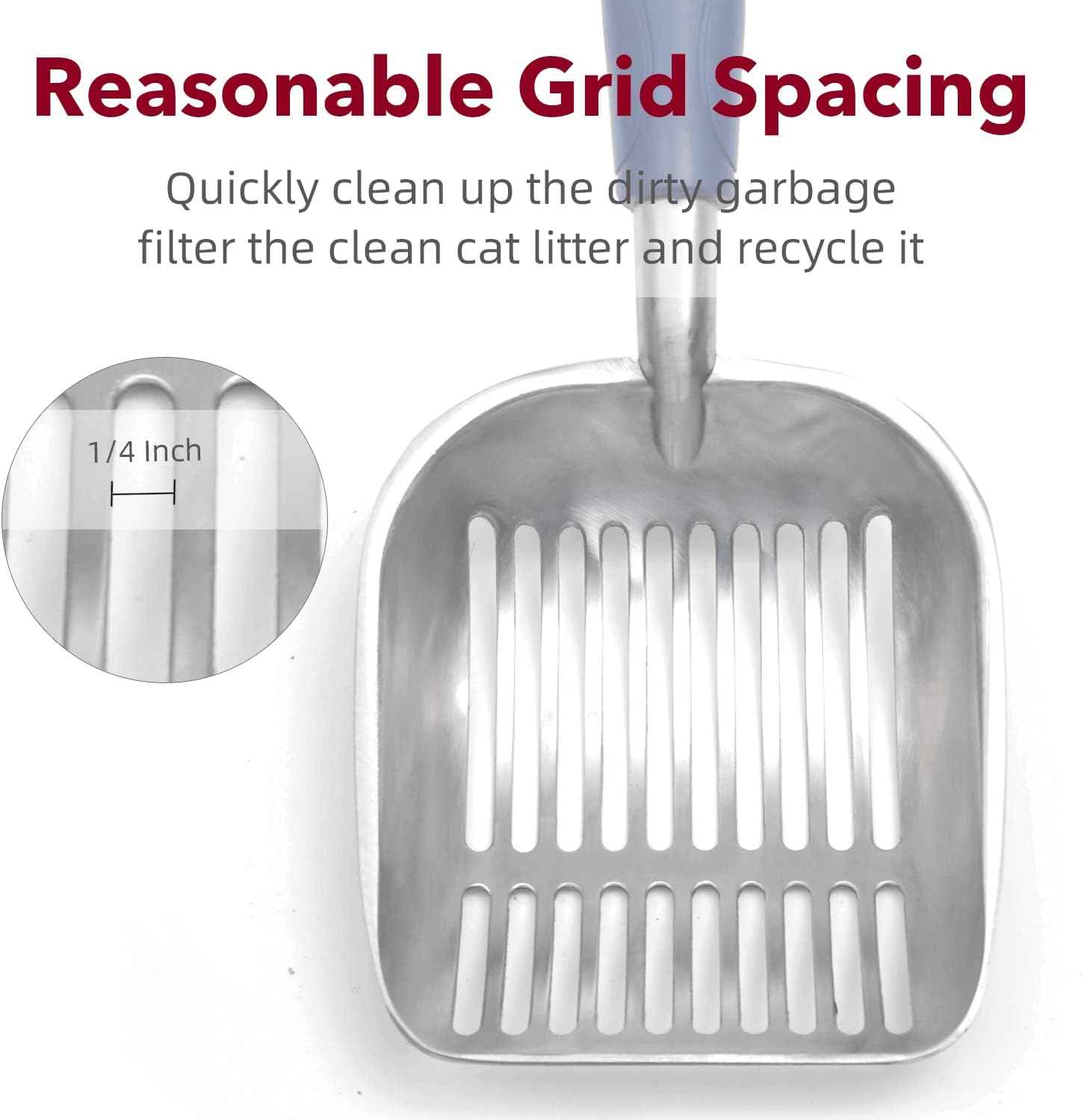 Cat Litter Scoop, Kitty Metal Scooper, Aluminum Alloy Sifter, Kitten Pooper Lifter, Deep Shovel, Long Handle, Poop Sifting, Durable, Heavy Duty, for Litter Box