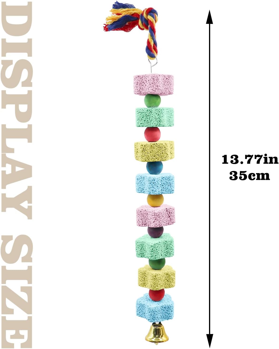 2 Pack Bird Chewing Toy, Colorful Parrot Beak Grinding Calcium Stone with Bells, Cage Accessories for Cockatiels Parakeets Parrots Budgies Lovebirds Rat Hamster Chinchilla Rabbit Bunny African Grey