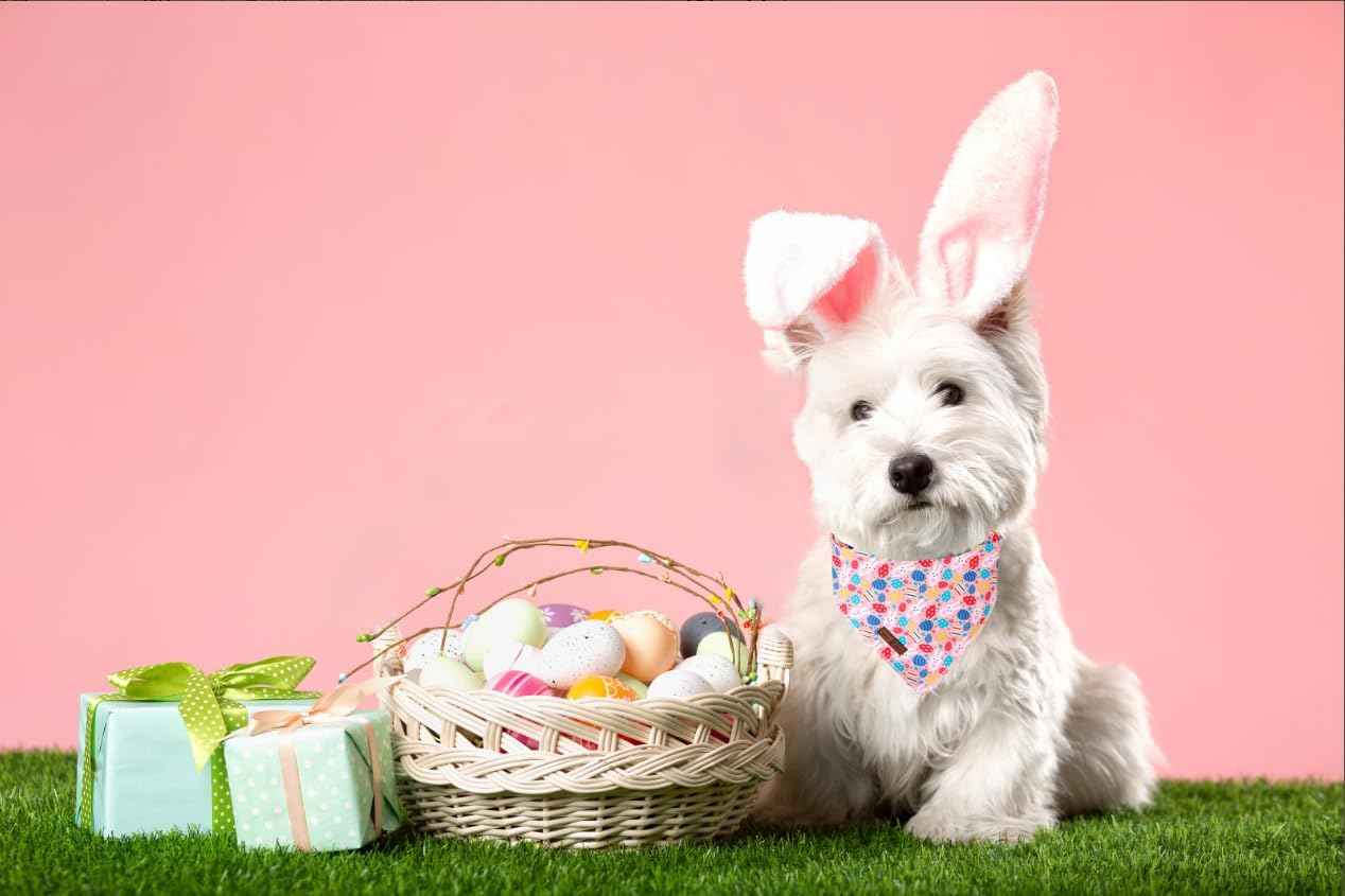 Lionet Paws Easter Dog Bandana for Medium Large Dogs,Colorful Egg Kerchief Washable Dog Triangle Bibs Rabbit Pink Scarf for Girl or Boy Gift
