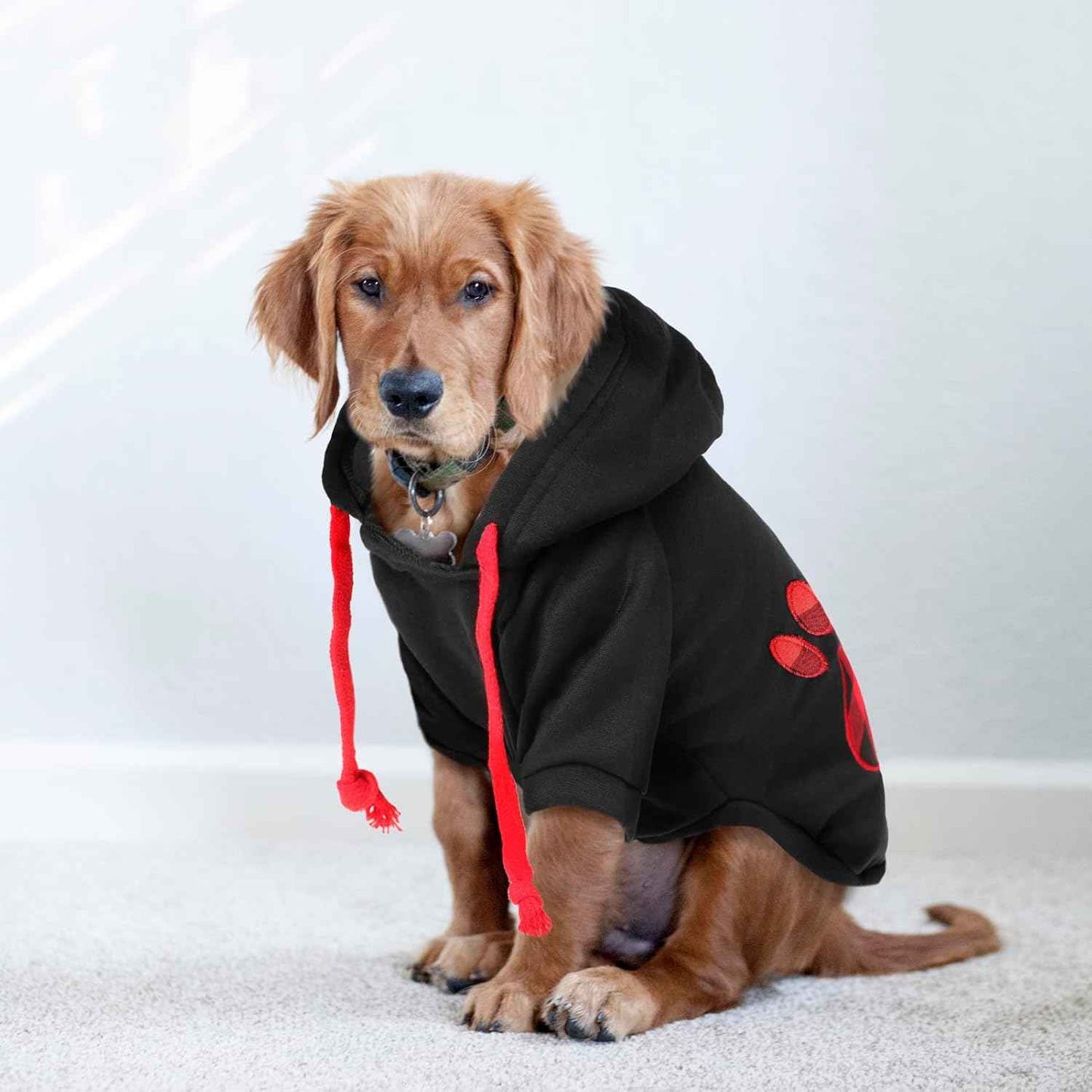 SAWMONG Dog Hoodie,Flannel Pet Hooded Sweater with Hat Puppy Pullover Sweater Shirt,Dog (Black,S)
