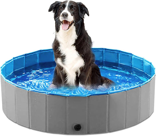 Jasonwell Foldable Dog Pet Bath Pool Collapsible Dog Pet Pool Bathing Tub Kiddie Pool Doggie Wading Pool for Puppy Small Medium Large Dogs Cats and Kids 32" Grey