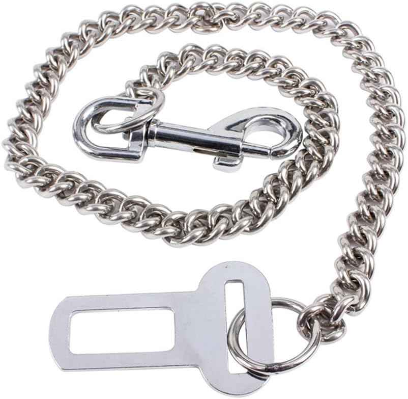 Stainless Steel No chew Dog Car Seat Belt, Stainless Steel Dog Car Seat Belt Vehicle Travel Dog Harness Dog Chain Pet Vehicle Safety Restraint Cable for Puppy Small Medium Large Dogs(60cm)