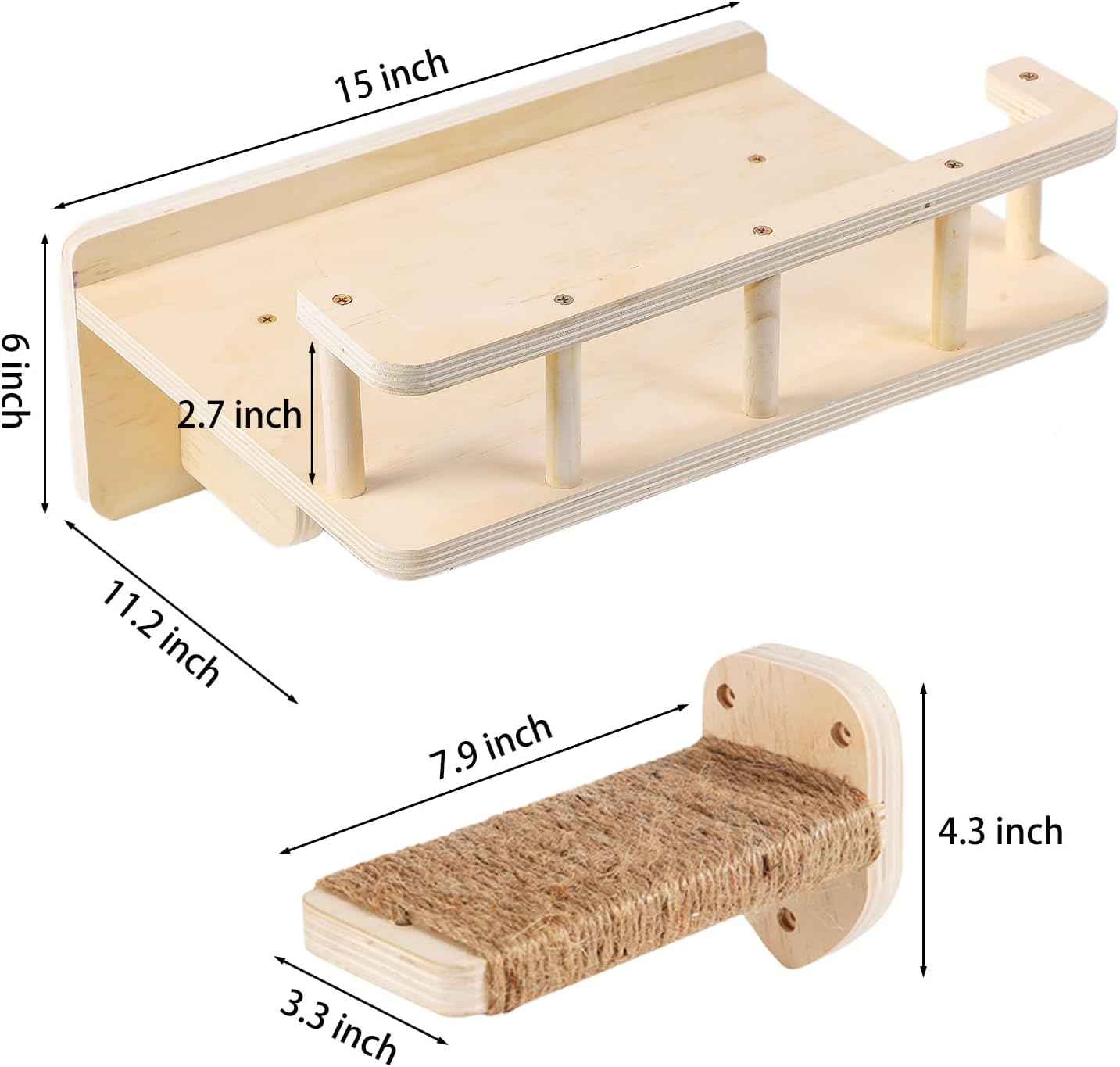 Cat Wall Shelf with 3 Cat Wall Steps,Cat Wall Shelves with Plush Coverd,Cat Climbing Shelf for Indoor Cat,Cat Wall Furniture Cat Shelf for Wall (Wood)