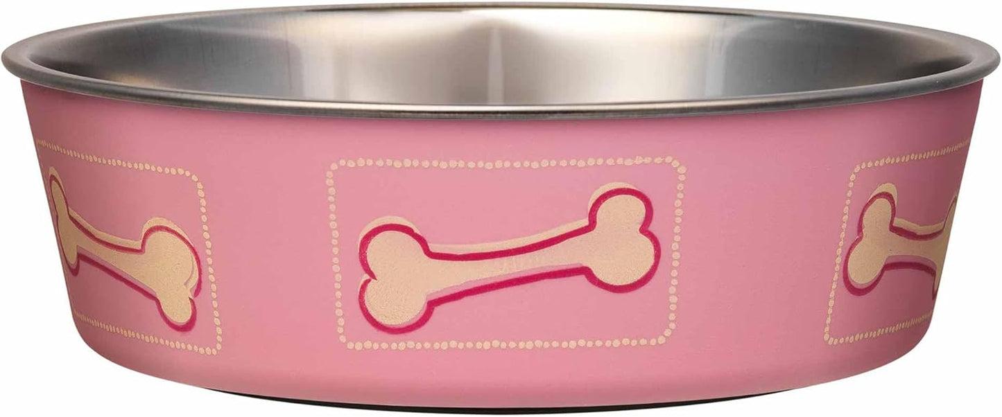 Loving Pets Bella Dog Bowls- Stainless Steel Dog & Cat Bowls - Spill Proof Dog Food Bowl, Cat Bowl, Puppy Essentials & Pet Supplies Great for Home & Travel (Large 35-65 lbs, Coastal Pink)