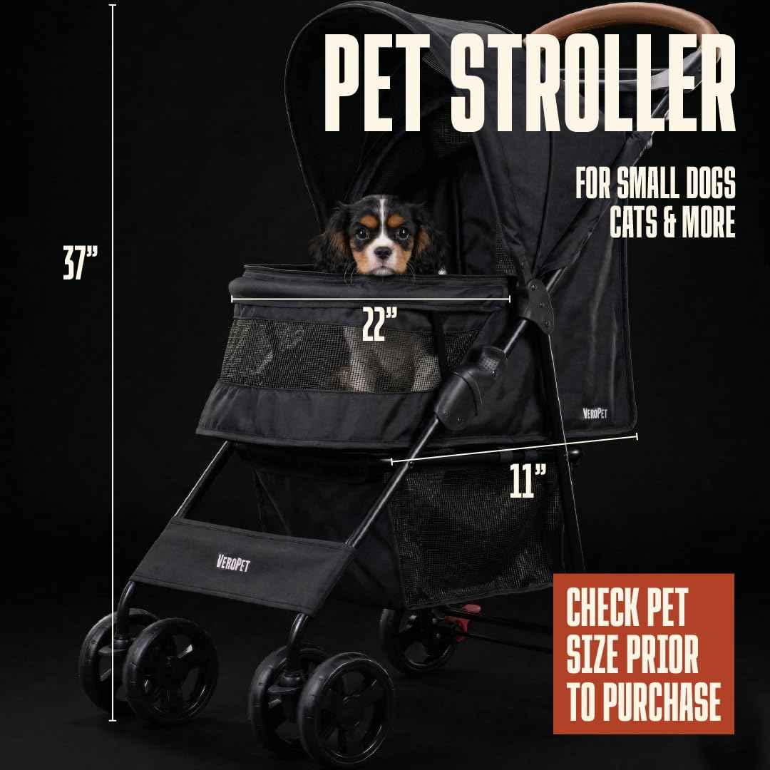 Pet Stroller for Small Dogs & Cats, Foldable Pet Stroller with Breathable Mesh, Storage Basket & Cup Holder, Lightweight 4-Wheel Dog Stroller, Portable Travel Pet Carrier (Up to 35 lbs)
