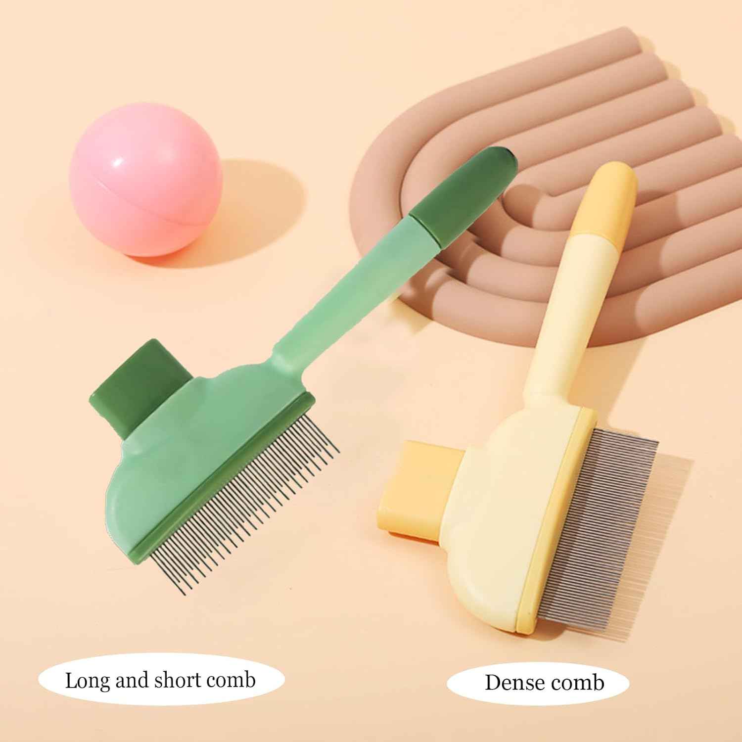 2 PCS Flea Comb for Cats Dogs Brush for Shedding Pet Hair Removal Comb with Long & Short Stainless Steel Teeth for Deshedding