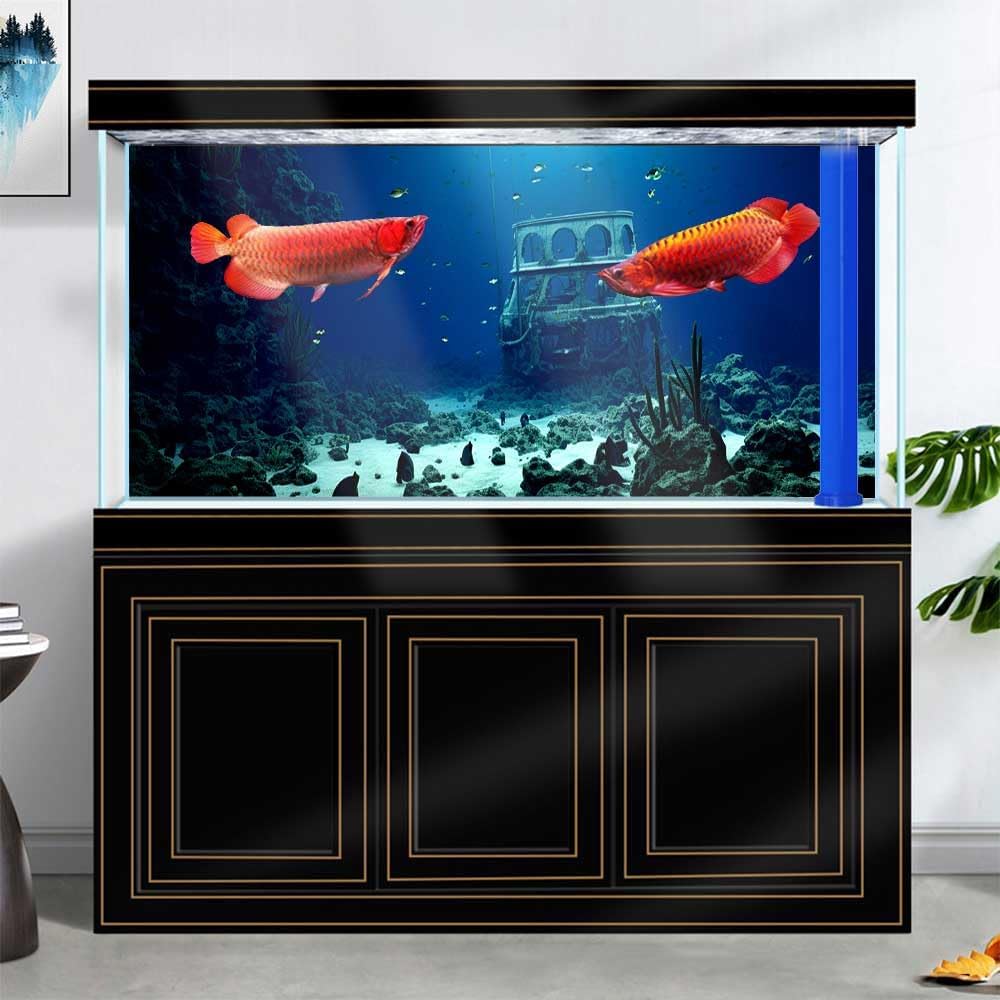 48X18IN Natural Underwater Aquarium Background, Pictures 3D Fish Reef Fish Tank Decoration Background, with 8 EVA Double-Sided Tape
