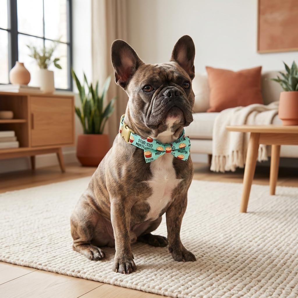 Stud Muffin Dog Bow Tie Dog Collar Accessory, Detachable Bowtie, Adjustable Collar for Small Medium Large Dogs
