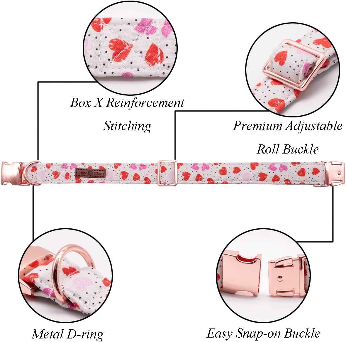 Lionet Paws Valentines Day Dog Collar with Bowtie, Dog Bowtie Collar with Metal Buckle for Dogs, Adjustable Comfortable Dog Collar Girl Boy Gift, XL, Neck 16-26 in