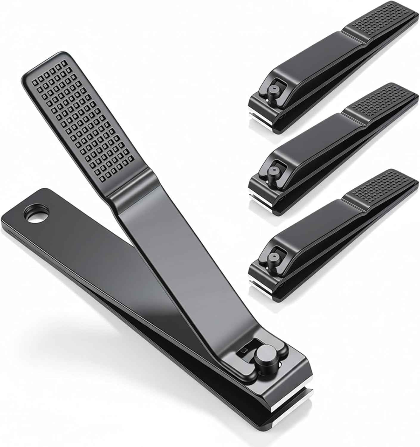4 Pcs Straight Nail Clipper, Heavy Duty Black Large Fingernail Clippers Straight Edge Stainless Steel Nails Cutters Black Toenails Clippers Set for Thick Nails Men Women