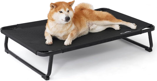 Made4Pets Elevated Cooling Dog Bed for Small Medium Dogs – Raised Pet Cot with Breathable Mesh, No-Slip Feet, Chew-Resistant Frame, Portable Indoor & Outdoor Dog Hammock Bed, 32"x25", Black