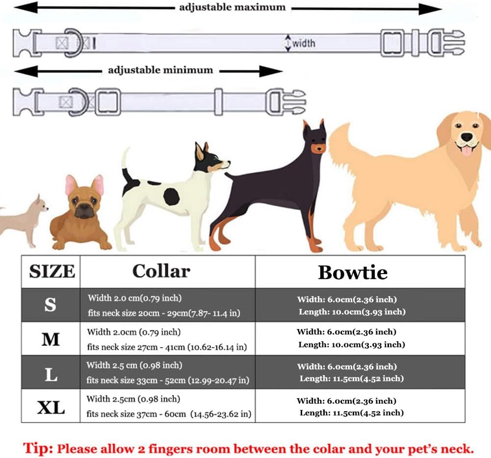 Dog Collar with Bow Tie, Soft Velvet Bowtie Dog Collar with Metal Buckle Adjustable for Small Medium Large Boy and Girl Dogs and Cats for Daily Wear or Wedding Halloween Christmas Holiday Party