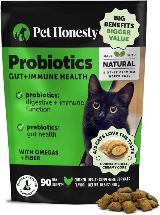 Cat Probiotics Gut + Immune Health Chews – Crunchy & Creamy Cat Treats for Digestive Health, Gut Flora & Constipation Relief – Supports Immunity, Regularity, & Healthy Digestion, 90-Day Supply Chicken