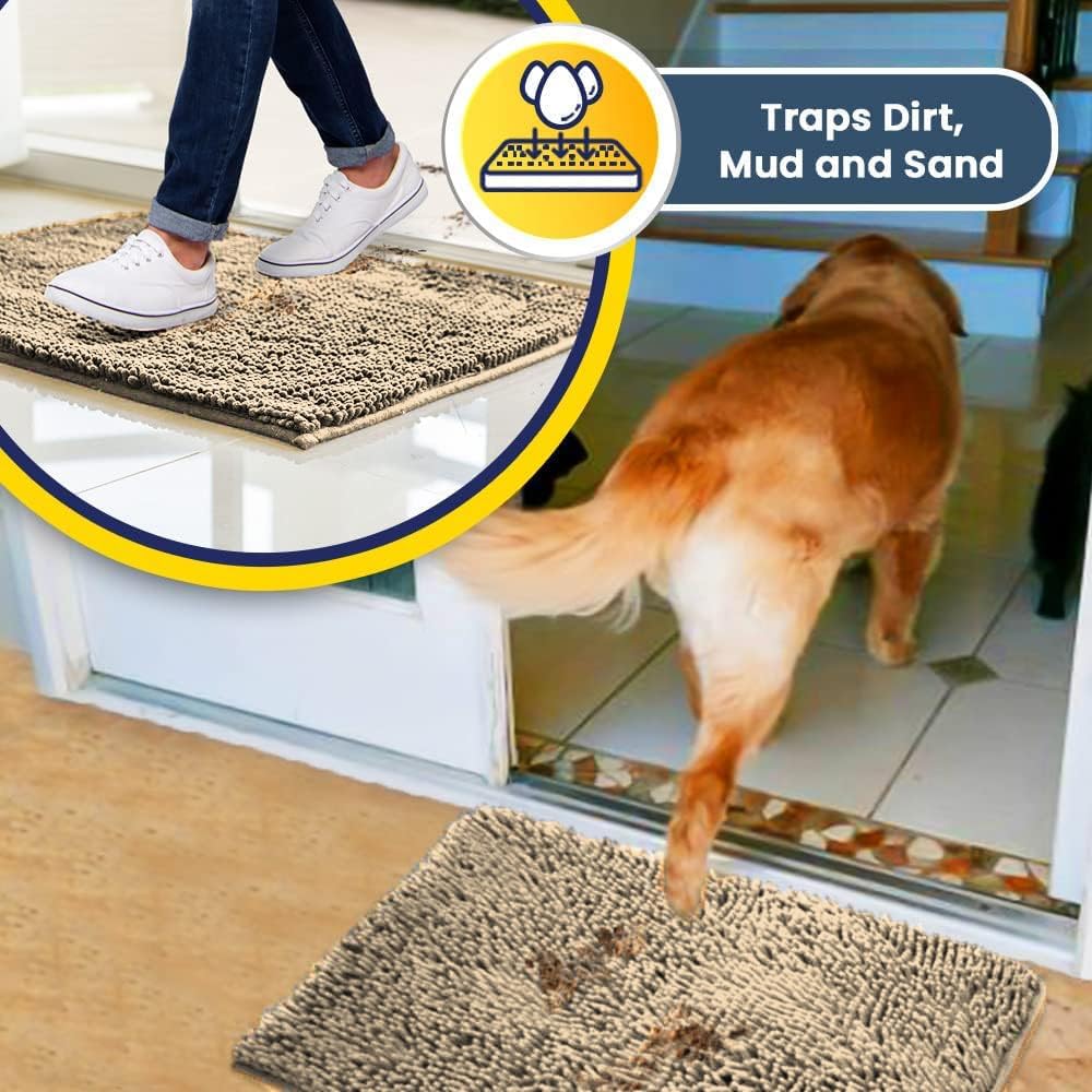 Muddy Mat® Original Dog Door Mat for Muddy Paws, Super Absorbent Microfiber, Non-Slip Washable Pet Rug, Quick Dry Chenille Entryway Carpet, Machine Washable Indoor Outdoor mat, Beige 24"x72"