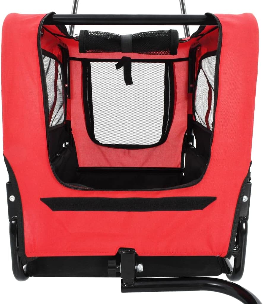 Dog Bike Trailer with Rain Cover for Medium and Large Dogs, Bike Pet Trailer with a Safety Flag, Folding Frame Carrier, Universal Bicycle Coupler, Red and Black(A)