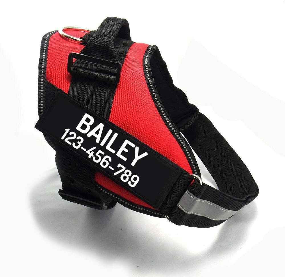 PawPawify Custom No Pull Dog Harness with Name and Phone Number, Heavy Duty Personalized Pet Vest to Prevent Tugging, Pulling, or Choking, Training and Walking (Red, L (40-60 LBS))