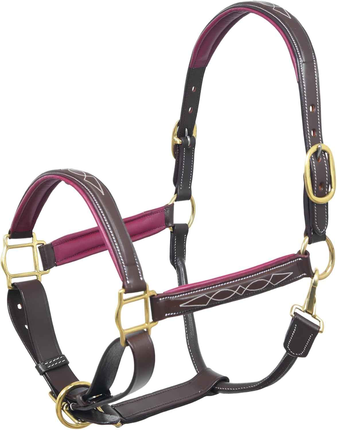 SIE Padded Leather Horse Halter with Brass Hardware and Raised Fancy Stitching
