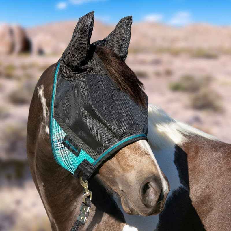 Kensington 90% UV Fly Mask Halter CatchMask UViator - with Ears & Forelock Freedom Web Trim * Roomy Fit, Size: L (Average Horse) Color: 2021-Atlantis