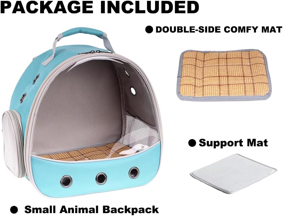 Small Animal Travel Carrier Backpack to Carry and Transport Guinea Pig Birds Bearded Dragon, Clear Front Window, Portable Bag to Transport Hamster Hedgehog