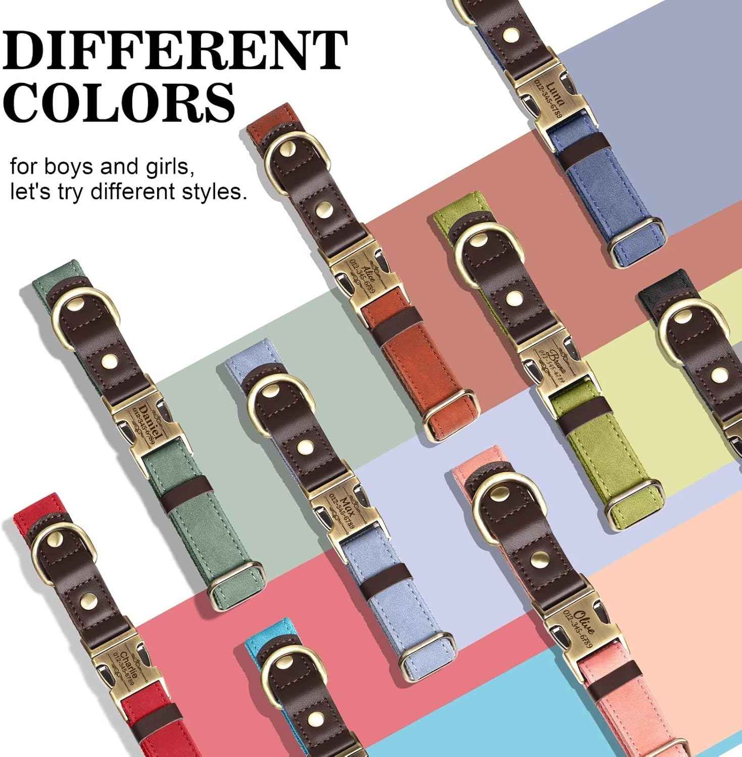 PET ARTIST Personalized Dog Collars, Custom PU Leather Dog Collar with Name&Phone Number, Engraved Dog Collar for Large Dogs, Adjustable Durable Collar with Quick Release Metal Buckle, Pink,XL
