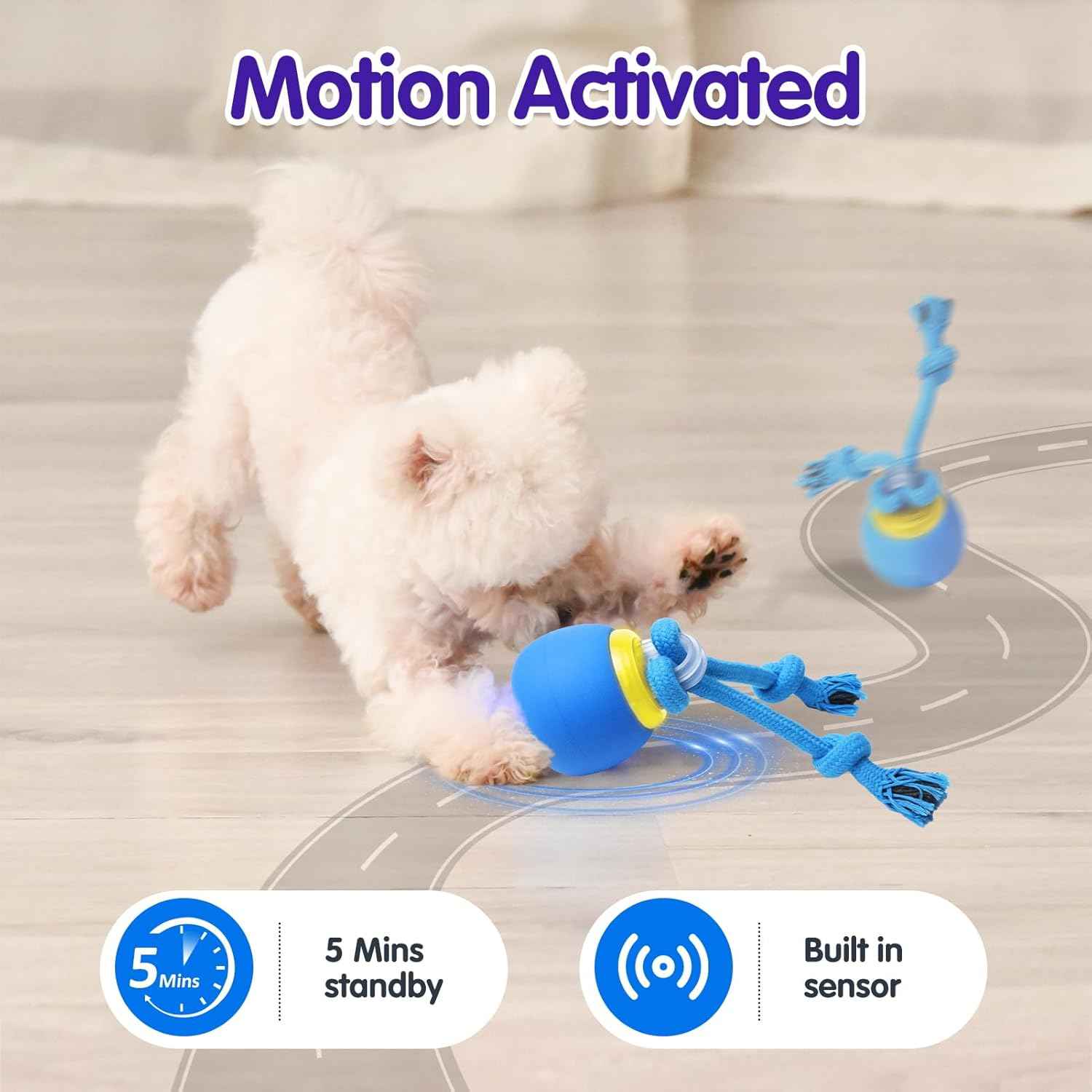 Interactive Dog Toys, Moving Dog Ball with Touch Activated, Active Rolling Ball for Puppy and Medium Dogs, Squeaky, USB Rechargeable