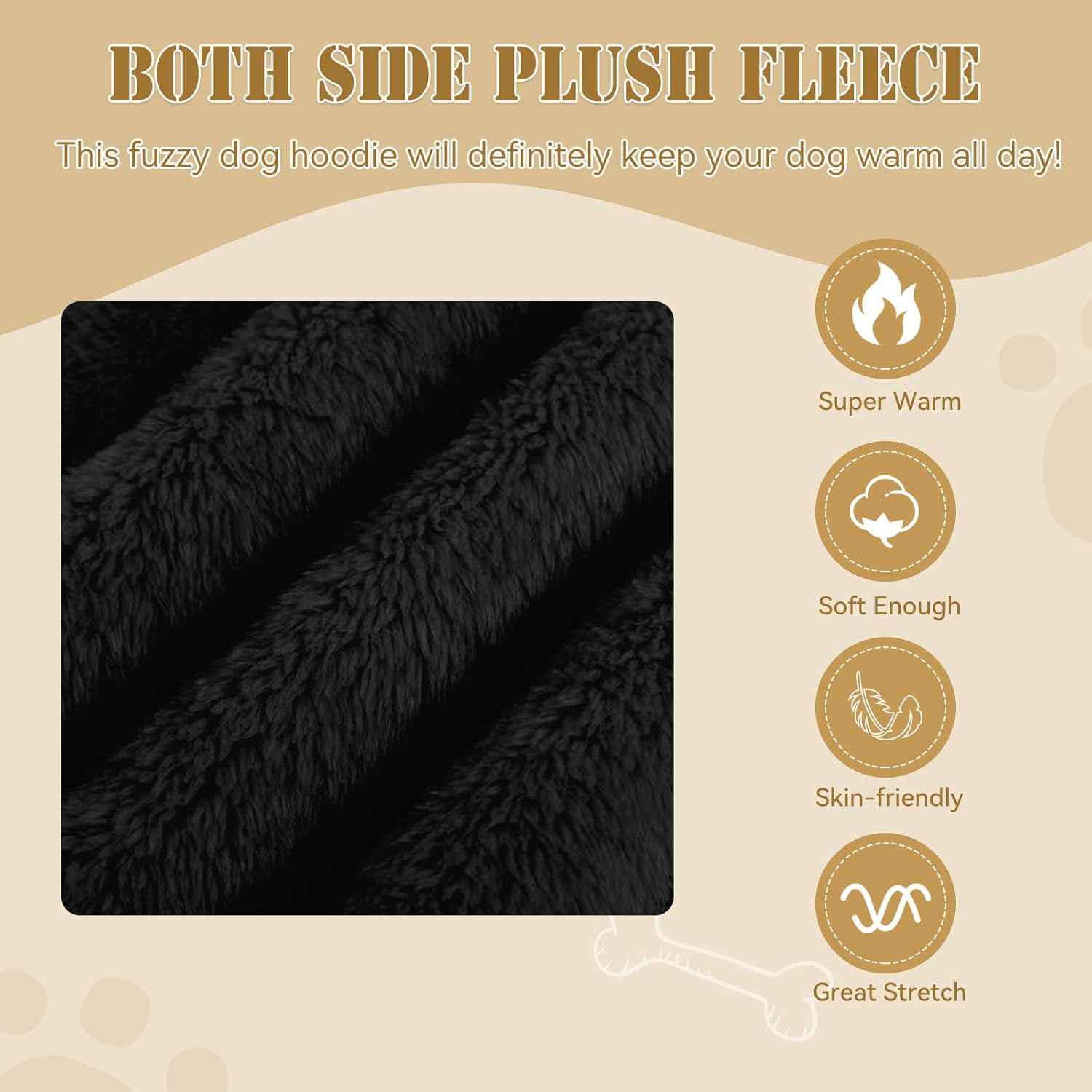 Fuzzy Dog Sweaters for Medium Dogs Dog Hoodie Sweater Clothes Warm Soft Cozy Pet Coats Hooded Sweatshirt Medium Pet Hoodie(Black-M)