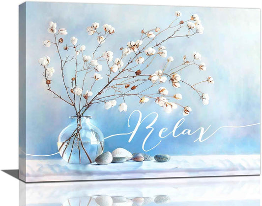 Quorin Cotton Bathroom Wall Art Farmhouse White Floral Pictures Rustic Flower Wall Decor Spiritual Meditation Relax Canvas Print Painting Artwork for Restroom Living Room Bedroom 12"x16"