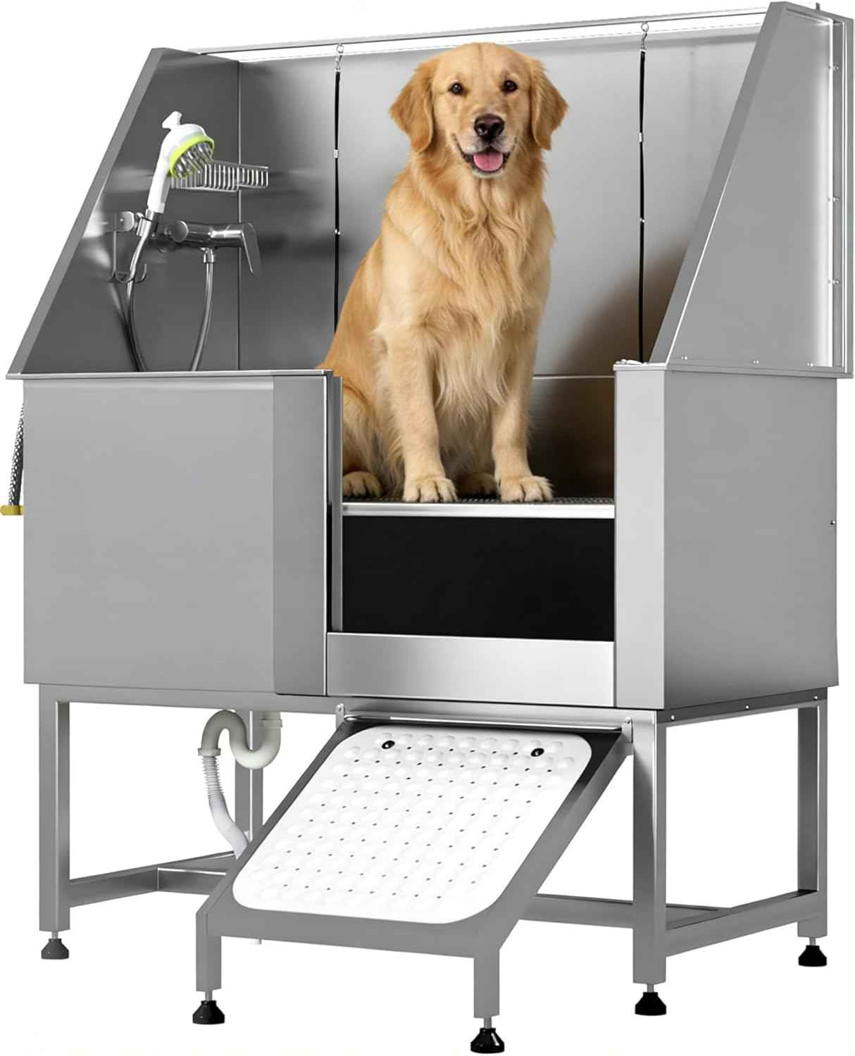 Professional Stainless Steel Dog Washing Station for Large, Medium, and Small Dogs, Height Adjustable Dog Bathtub with Ramp, Pet Grooming Bath Tub for Indoor Outdoor, Right Door