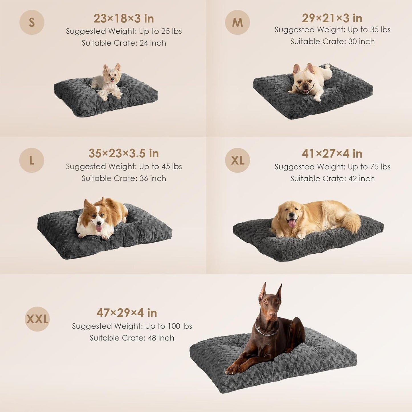EHEYCIGA Washable Large Dog Bed for Crate 35x23 Inch, Reversible Kennel Pad for Dogs Weight Up to 45 lbs, Plush and Comfy Pet Sleeping Mat, Charcoal