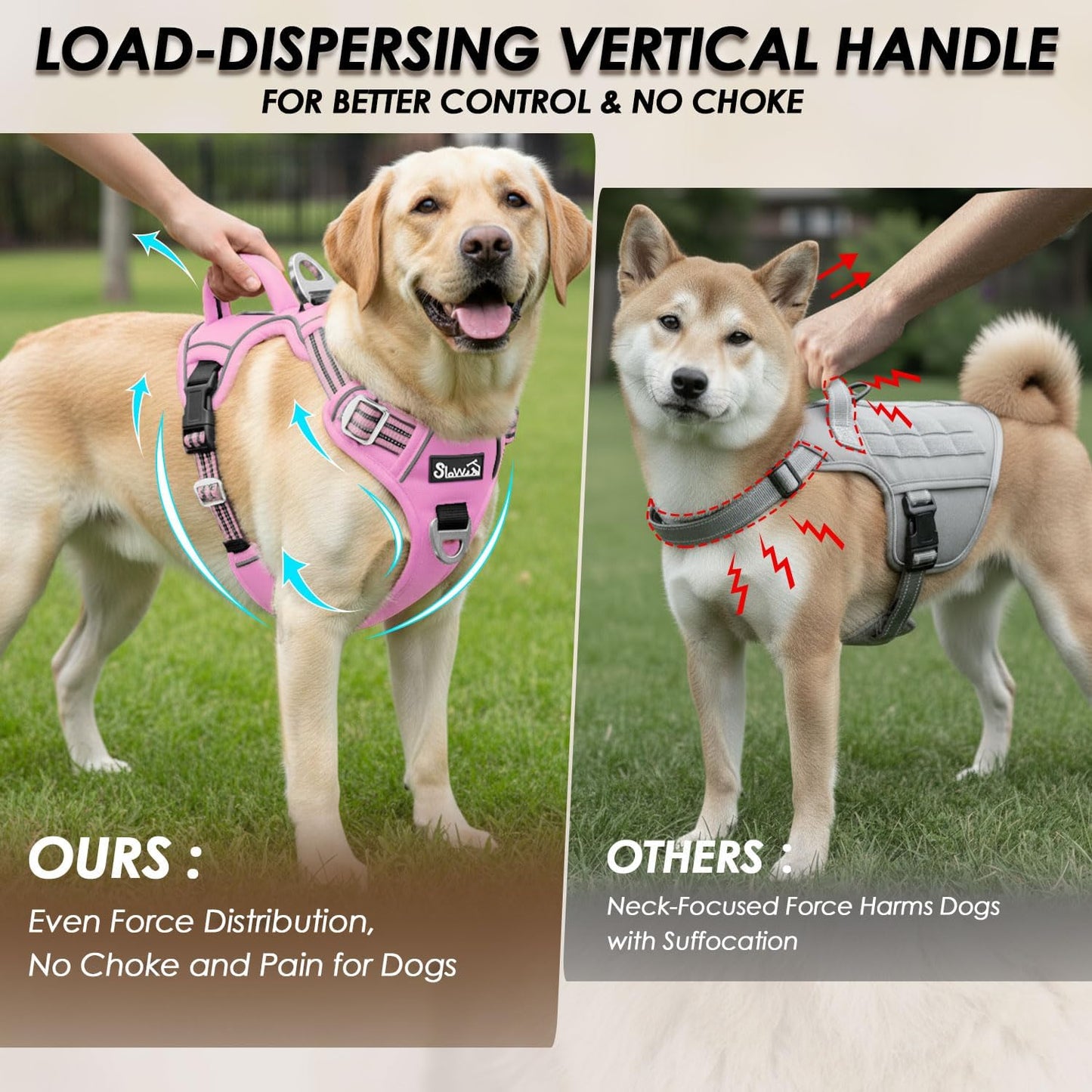 SlowTon No Pull Dog Harness, No Choke Pet Harness with 2 Leash Clips and Easy Control Vertical Handle, Adjustable Soft Padded Dog Vest for Small, Medium and Large Dogs (Pink, Medium)