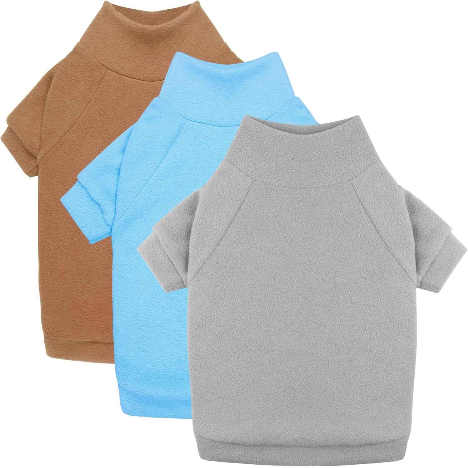 3 Pack Dog Sweater Fleece Pet Clothes Turtleneck Soft Warm Sweatshirt Dog Sweaters for Small Dogs Puppy Sweater Boy Girl Pet(Gray+Blue+Coffee,XS)