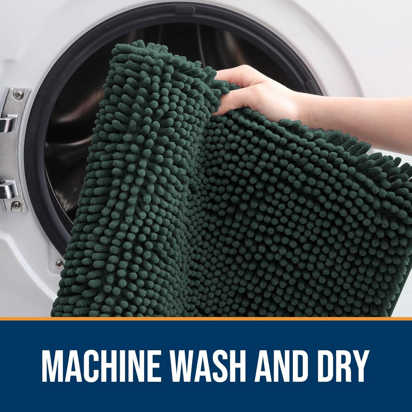 OLANLY Dog Door Mat for Muddy Paws 59x20, Absorbs Moisture and Dirt, Absorbent Non-Slip Washable Doormat, Quick Dry Chenille Mud Mat, Entry Indoor Entryway Carpet for Inside Floor, Blackish Green