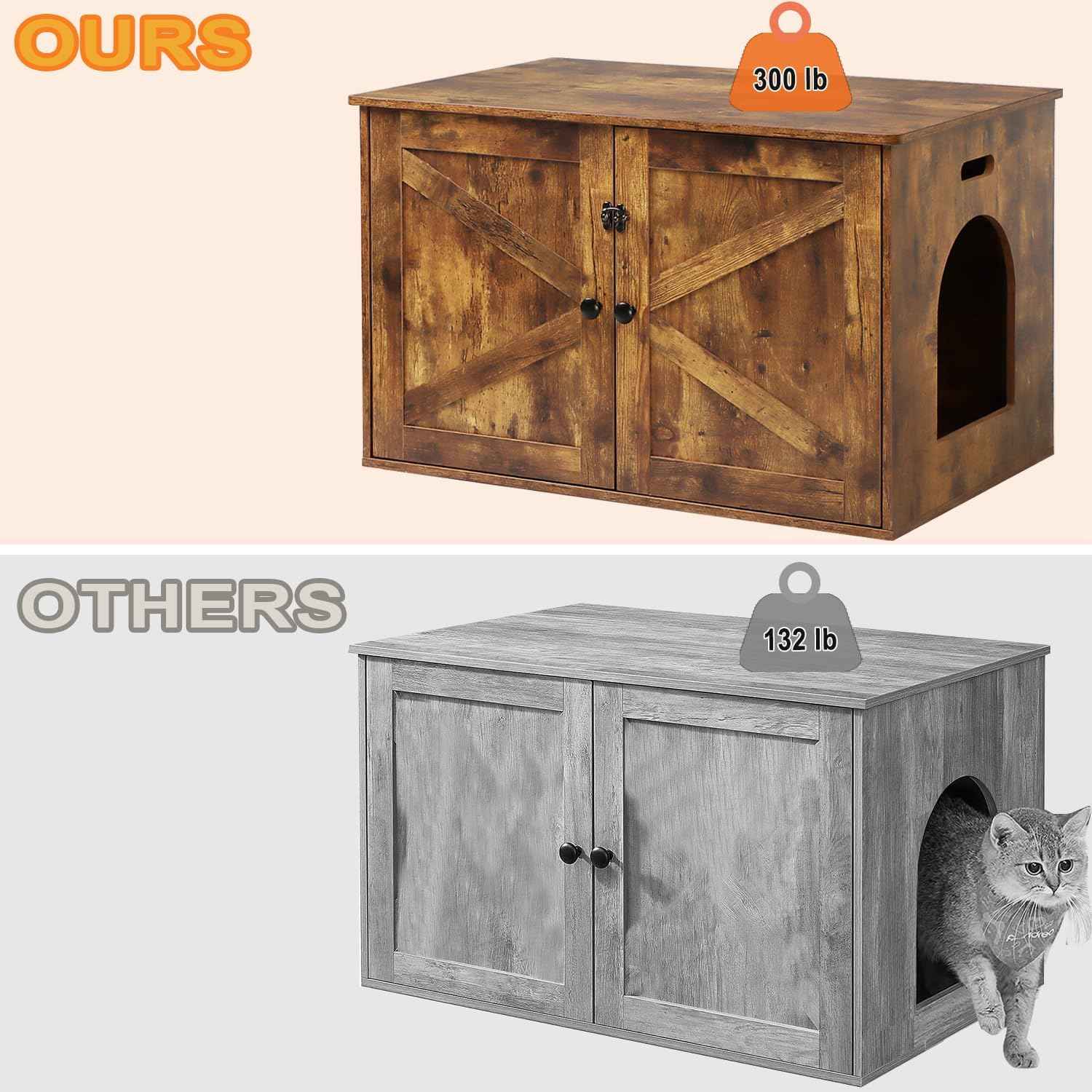 Timberer Cat Litter Box Enclosure, Litter Box Furniture Hidden with Removable Divider, Wooden Cat Washroom Furniture, Indoor Cat House, Rustic Brown