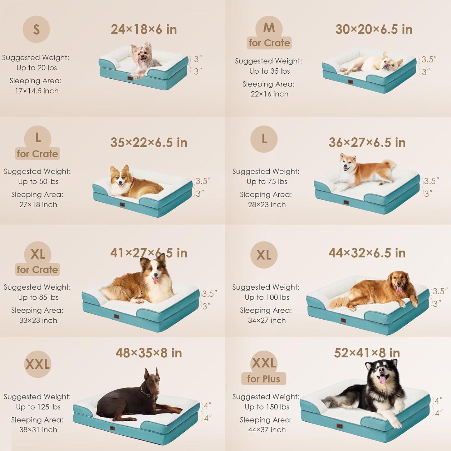 EHEYCIGA Orthopedic Dog Beds for Extra Large Dogs, Waterproof Memory Foam XXL Dog Bed with Sides, Non-Slip Bottom and Egg-Crate Foam Big Pet Couch Bed with Washable Removable Cover, Turquoise Blue