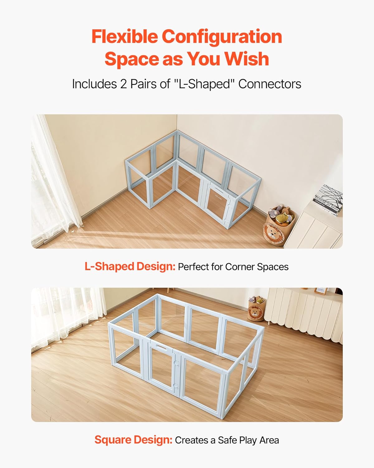 VEVOR Clear Acrylic Dog Playpen Indoor, 76x49x30 in Plastic Pet Playen for Large Sized Dogs, Easy Assemble Waterproof Puppy Playpen, Easy to Clean, Durable Indoor Pet Dogs Cats Fence Kit